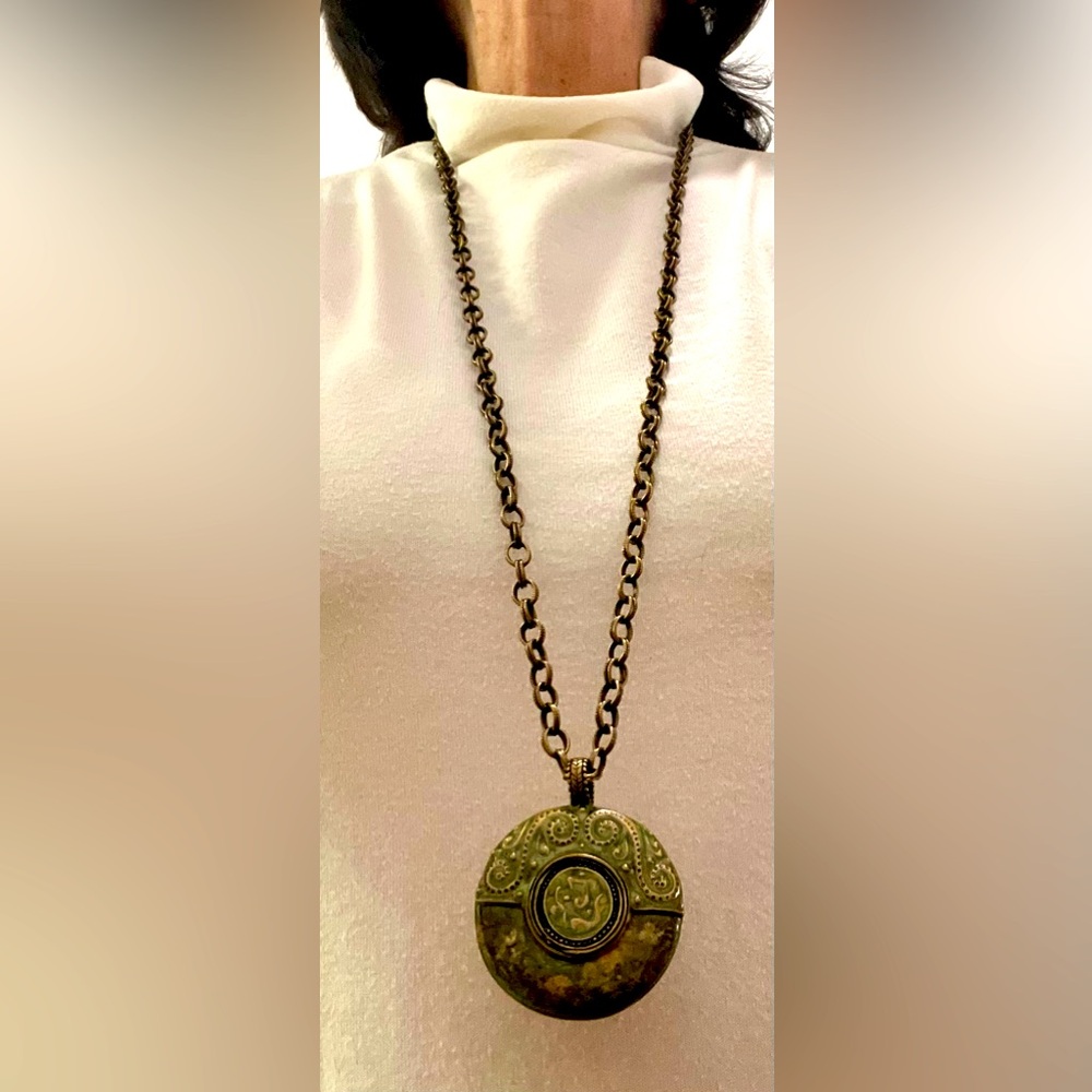 Gold and Green Pendant Necklace